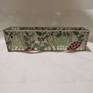 Tag Green & Red Leaf & Berry Stained Glass Mosaic Large Tea Light Candle Holder